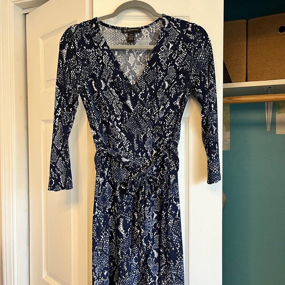 INC International Concepts Navy Patterned Long Sleeve Dress